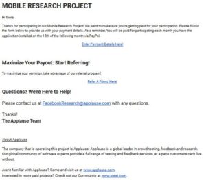 finall mail by facebook research app for add payment details