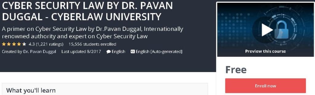 Best Free Cyber Security Online Courses in 2021 3 Cyber Security LAW Free Course Udemy