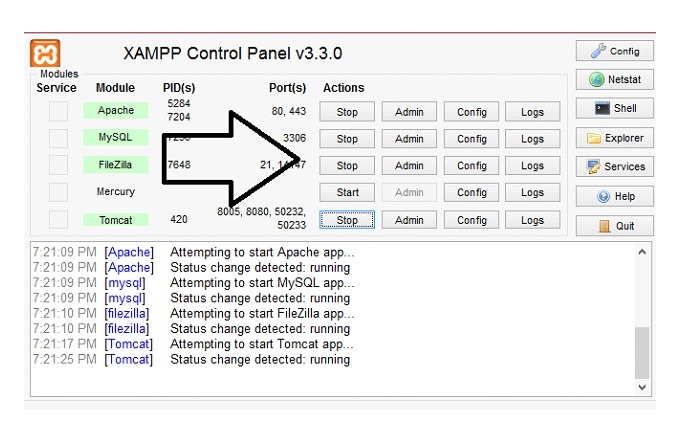 XAMPP Control Panel Settings